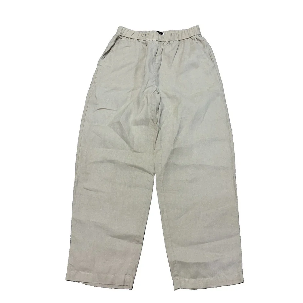 Quince Womens XS 100% European Linen Pants Wide Leg Driftwood Beige Beach Boho